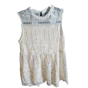 Arizona Jean Co Womens White Sleeveless Floral Lace Shirt Size Medium